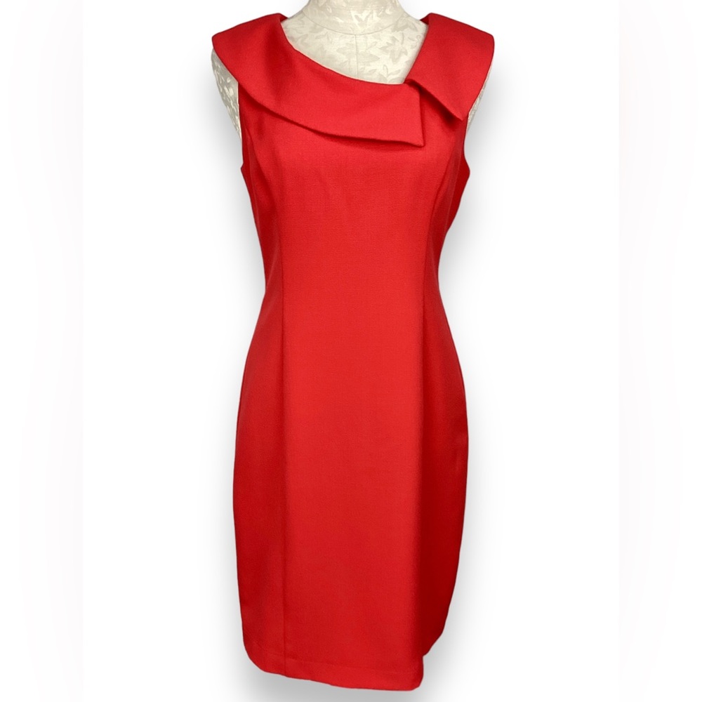 Harper Rose Red Envelope Collar Sleeveless Crepe Sheath Dress